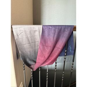 100% Cashmere Ombré Gray to blue Pink Purple Fringe Scarf Nuna